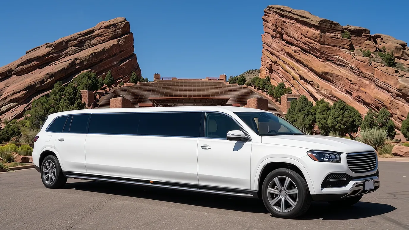 Pueblo white Mercedes GLS 18 passenger stretch limo
