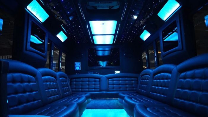 Wraparound seating and blue LED lights β Pueblo limo service