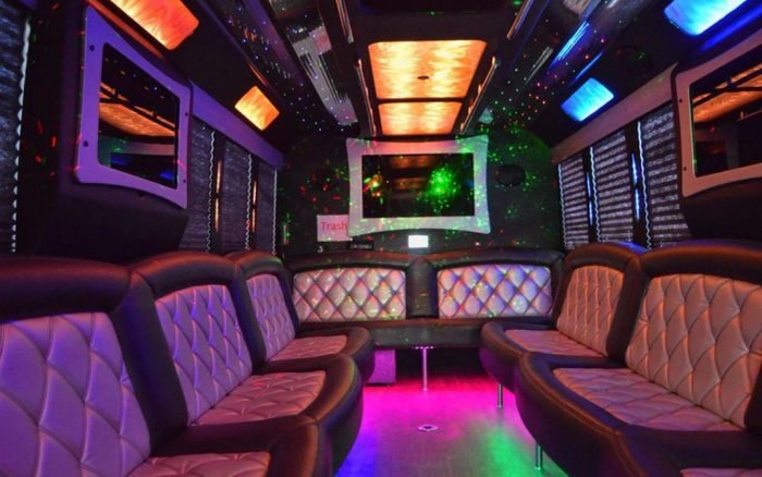 Party bus lounge with LED ceiling β Pueblo limo service